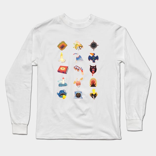 15 Fears Risograph Icons Long Sleeve T-Shirt by Rusty Quill